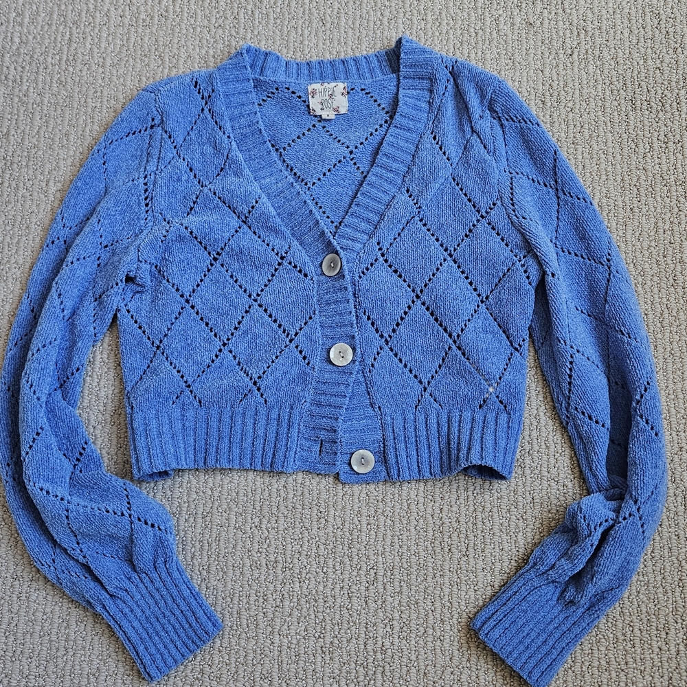 Hippie Rose Blue Diamond Knit Cardigan